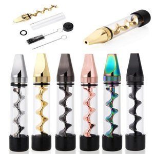 New Design Smoking Mini Twisty Glass Blunt Metal Tip W/ Cleaning Brush USA